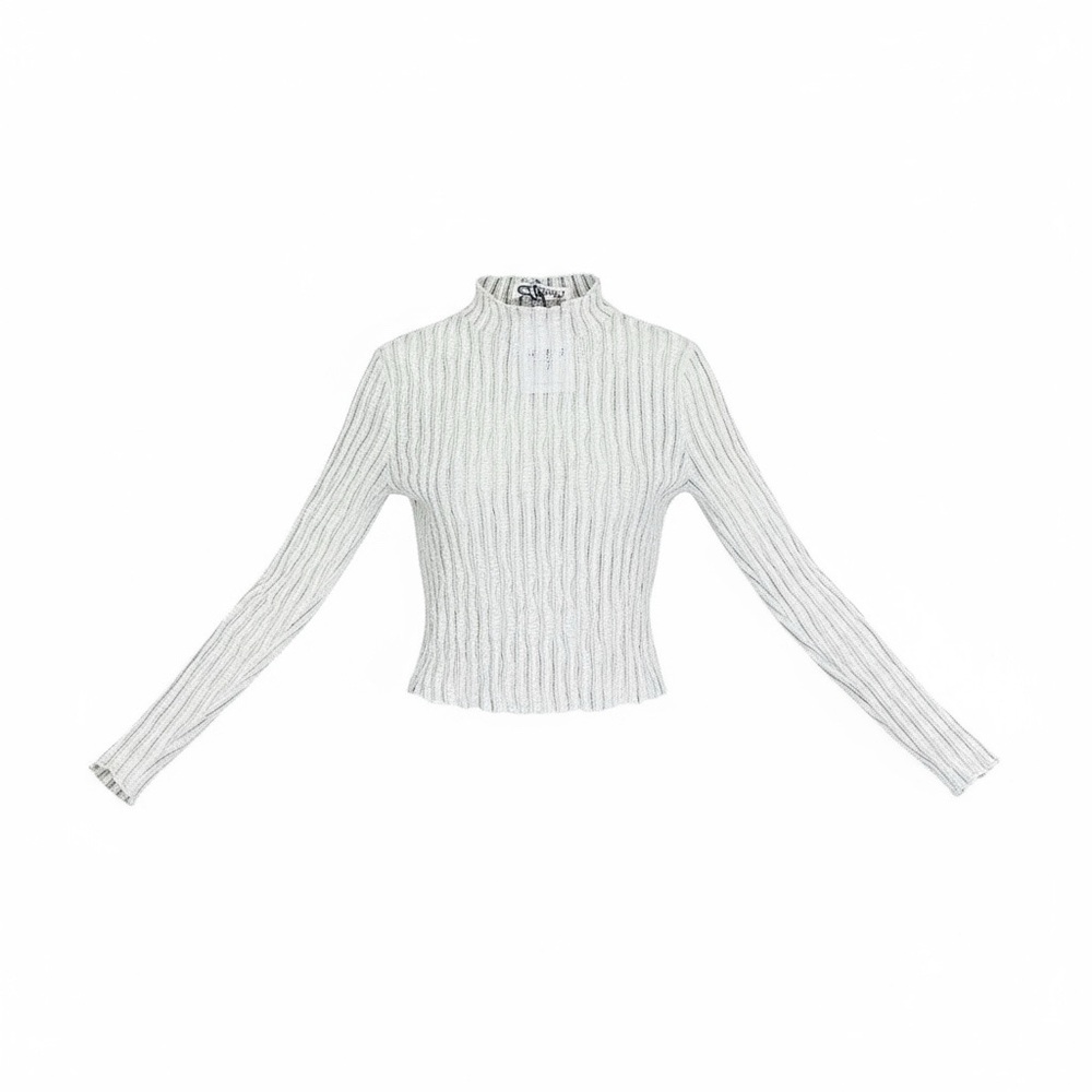 Princess Polly Padra Long Sleeve Top White Ribbed Mock Neck Crop top